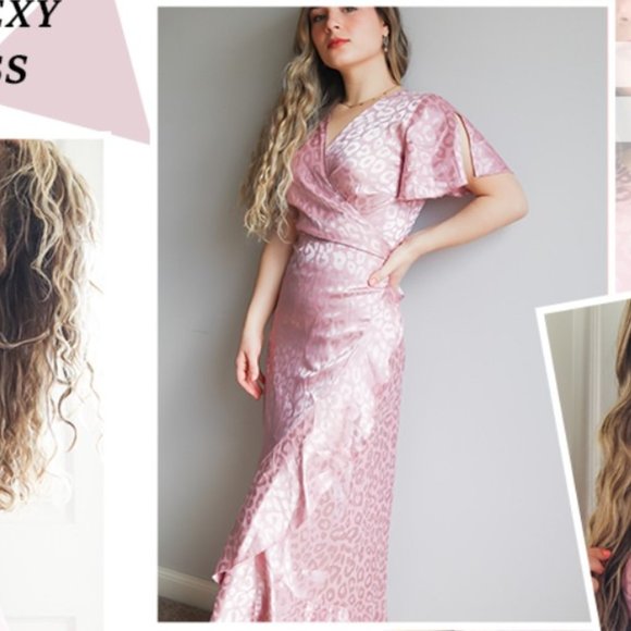 Chiffon V Neck Ruffle Midi Dress / Beach Wrap Dress - Picture 9 of 11